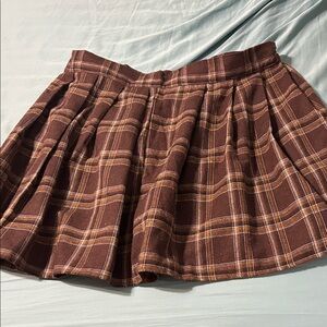 Plaid Brown  Mini Skirt by Shein Curve 1XL nice 17 in long pleated skirt